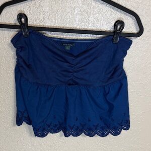 wild fable Navy Blue Strapless Eyelet Peplum Top